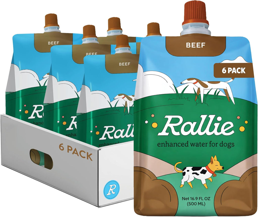 Rallie Agua Hidrogenada Sabor Carne para Perros con Electrolitos, Glucosamina y Vitaminas B - Paquete de 6 Botellas de 500ml