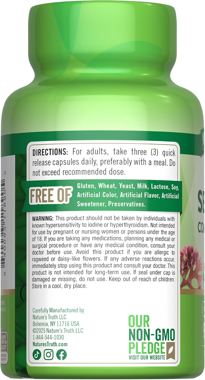 Nature's Truth Irish Sea Moss Cápsulas 90 Ud. - Complejo con Bladderwrack y Burdock Root - Sin Gluten y No GMO
