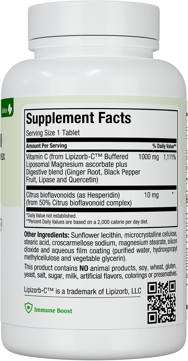 Maxi Health Lipizorb-C Vitamina C Liposomal 1000 mg – 90 Comprimidos – Suave para el Estómago con Quercetina y Jengibre – Vegano
