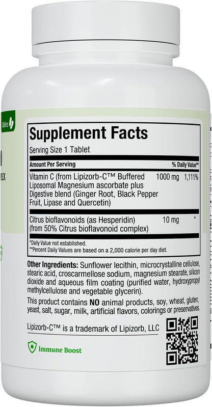 Maxi Health Lipizorb-C Vitamina C Liposomal 1000 mg – 90 Comprimidos – Suave para el Estómago con Quercetina y Jengibre – Vegano