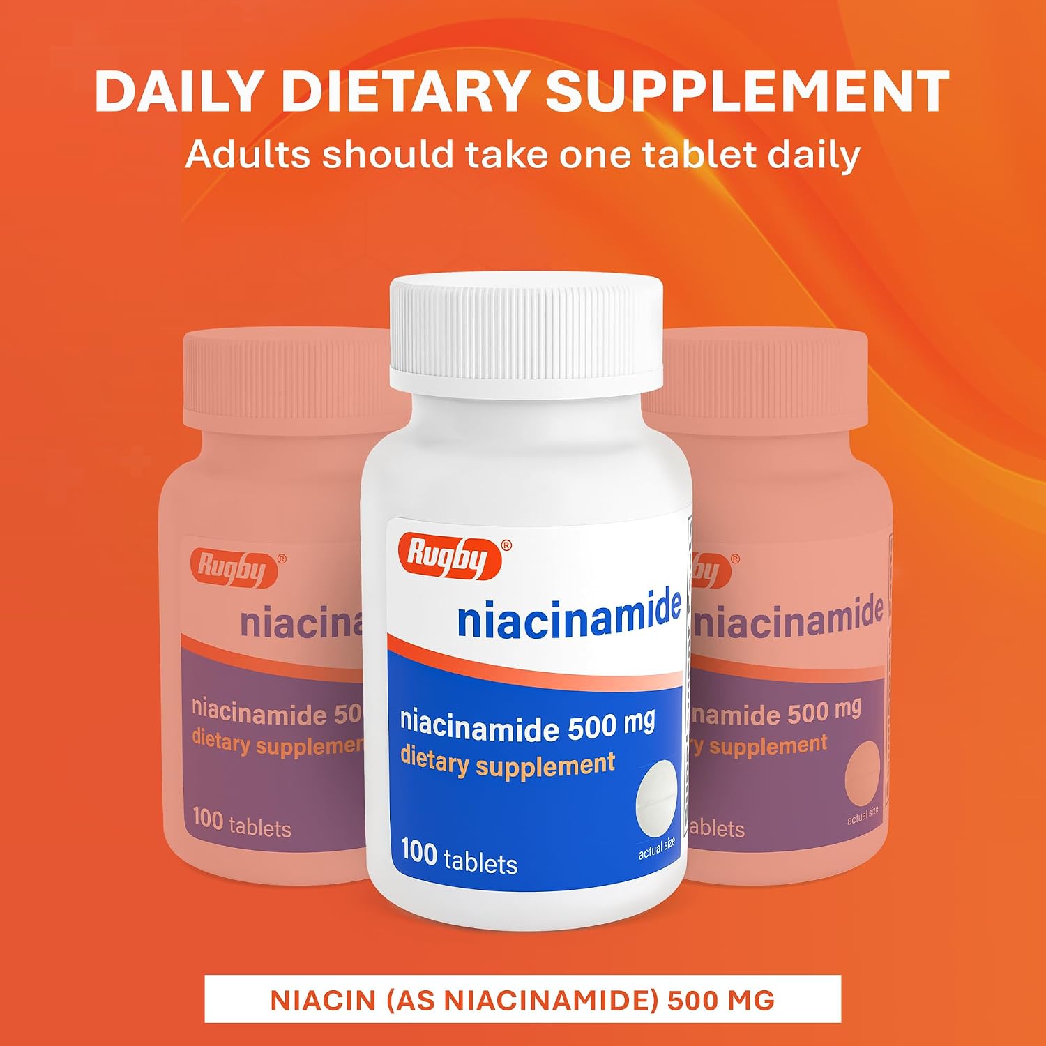 Rugby Niacinamida 500 mg - 100 Tabletas (Paquete de 3)