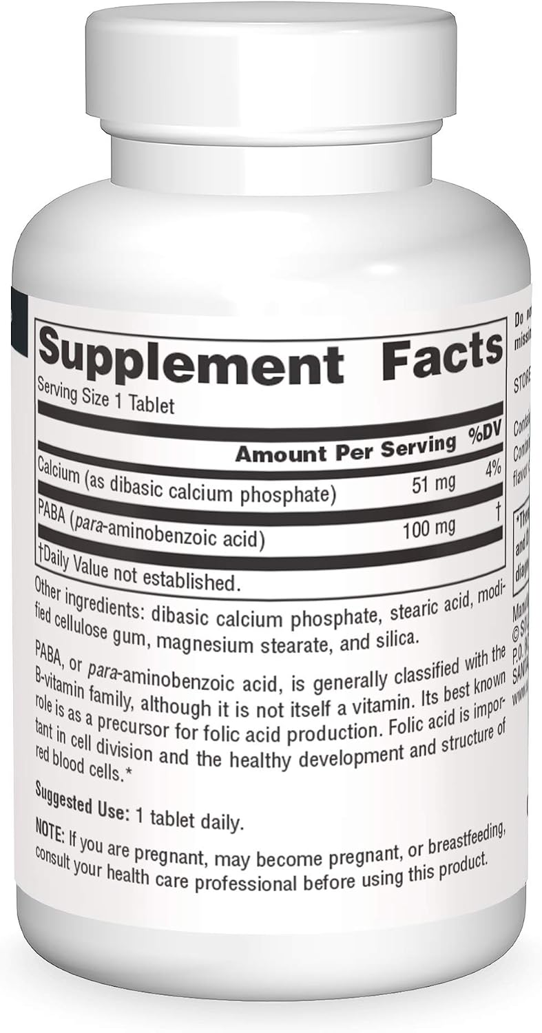 Source Naturals PABA - Para-Aminobenzoic Acid, 100 mg - 100 Tablets
