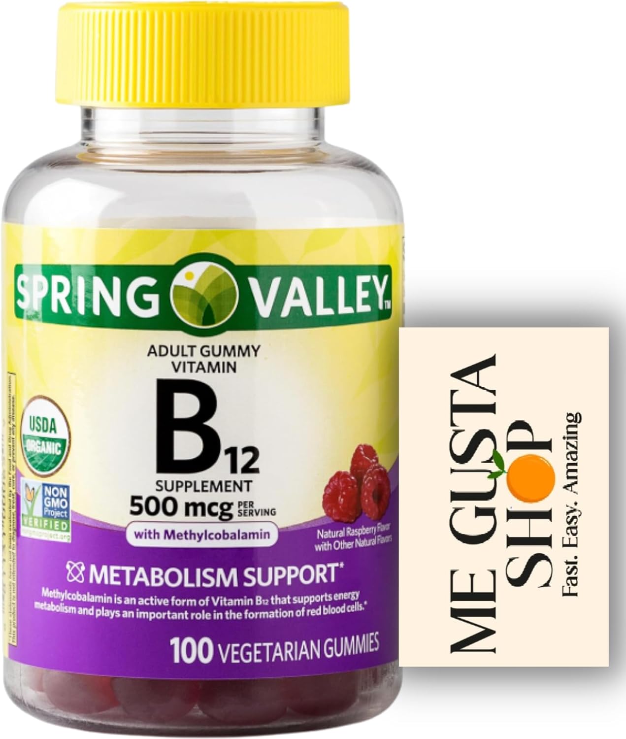 Spring Valley Vitamina B12 500 mcg Gomitas Sabor Frambuesa - 100 unidades