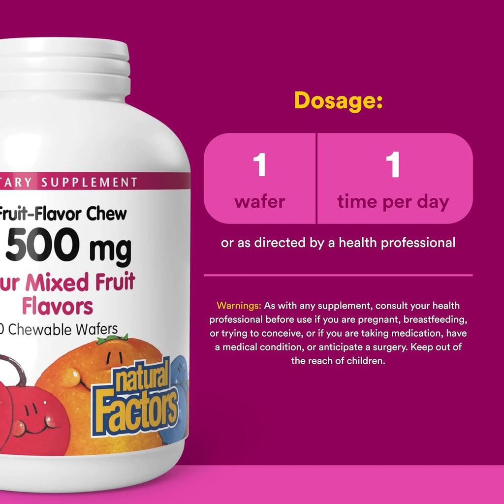 Natural Factors, Vitamina C 500 mg Masticable para Niños, Sabor Fruta, 90 Wafers