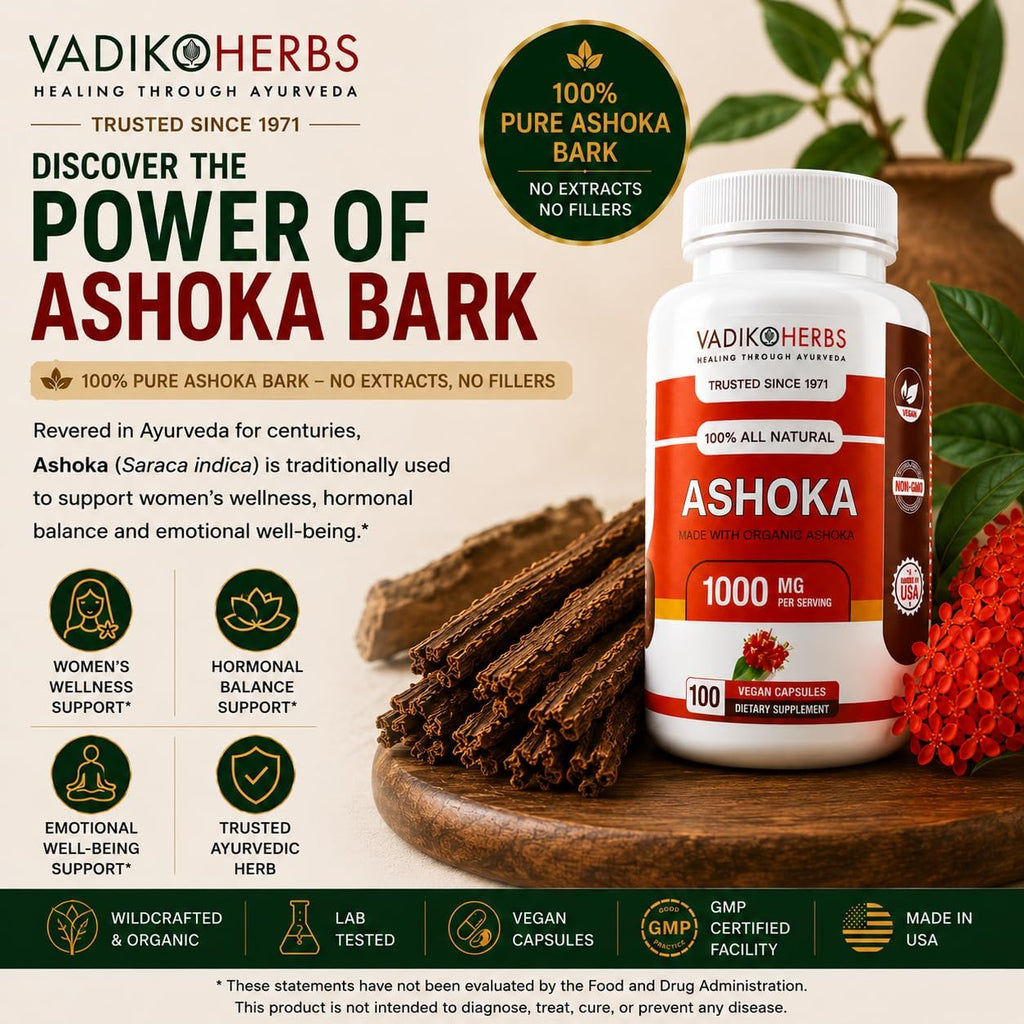 Vadik Herbs Cápsulas de corteza de Ashoka orgánica - 1000mg