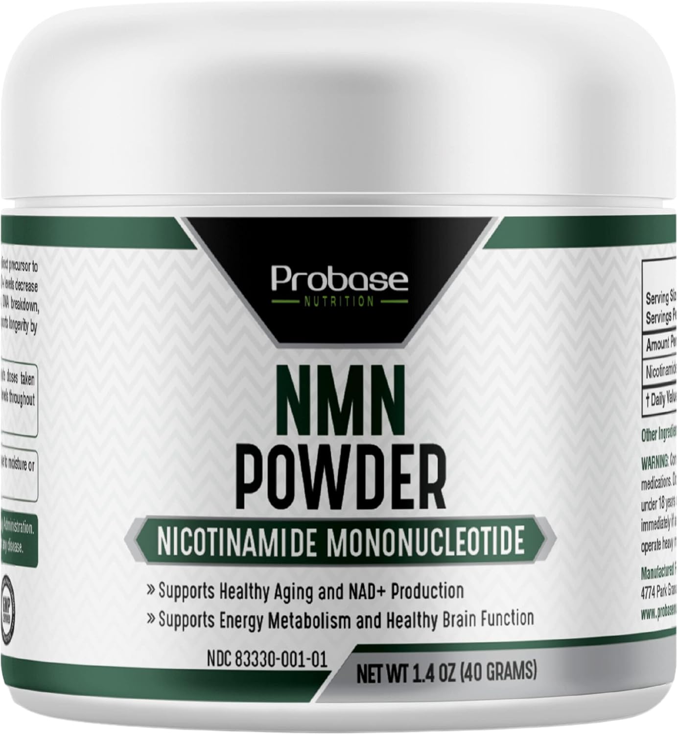 Probase Nutrition Longevity Pure NMN Powder 40 Gramos - Polvo de Nicotinamida Mononucleótido