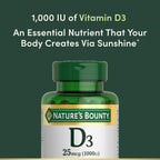 Nature's Bounty Vitamina D3 1000 IU, 250 Cápsulas Blandas de Liberación Rápida