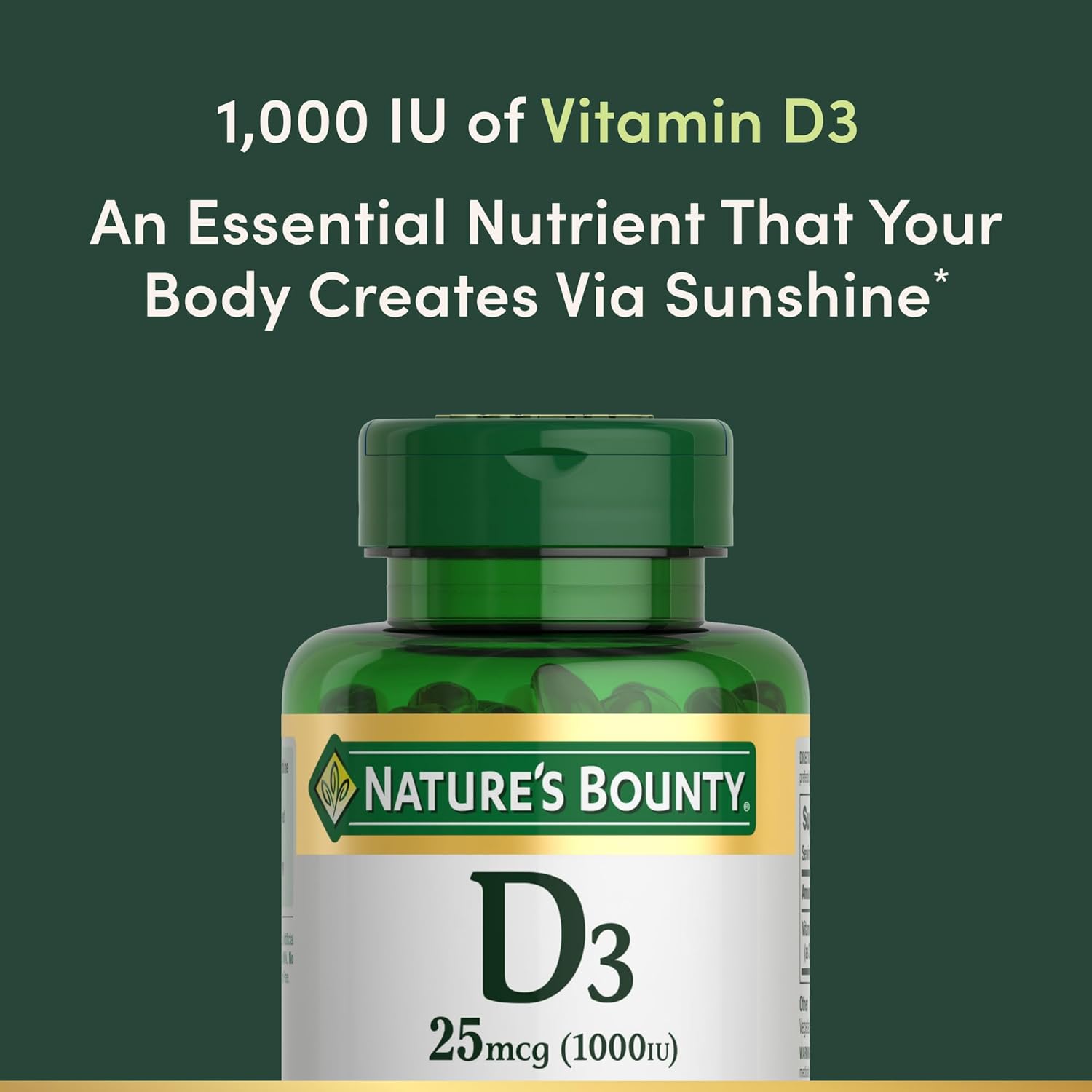 Nature's Bounty Vitamina D3 1000 IU, 250 Cápsulas Blandas de Liberación Rápida