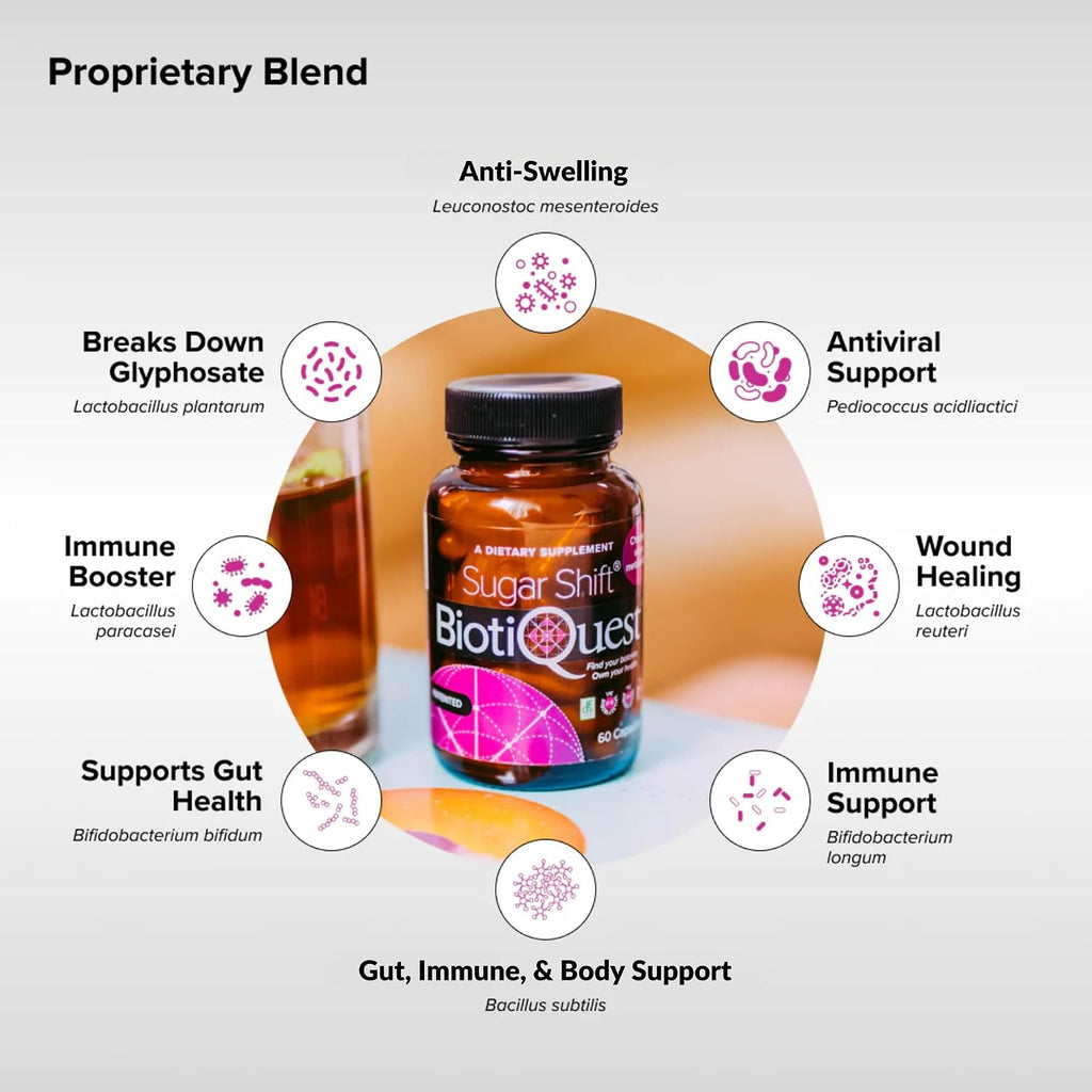 BiotiQuest Sugar Shift Probiótico - Reduce Antojos de Azúcar y Carbohidratos, 22B UFC, 60 Cápsulas