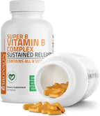 Bronson Super B Complejo B de Vitaminas con Liberación Sostenida (Vitamina B1, B2, B3, B6, B9 - Ácido Fólico, B12) Contiene Todas las Vitaminas B, 60 Comprimidos