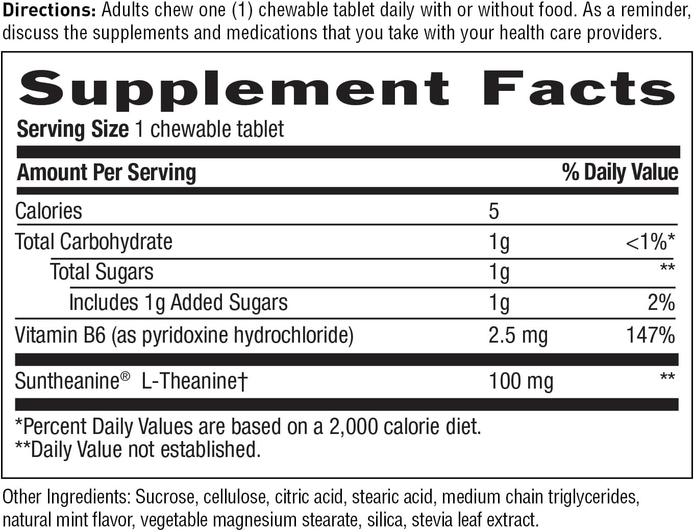 Country Life L-Teanina de Acción Rápida 100 mg, 60 Tabletas Masticables, Sabor a Menta, Certificado Sin Gluten, Vegano