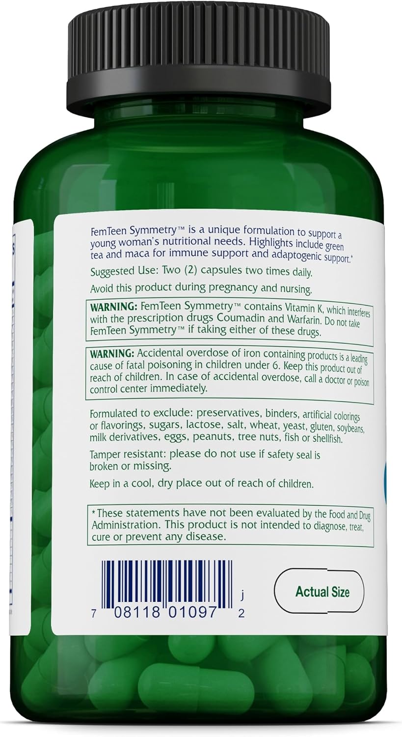 Vitanica FemTeen Symmetry: Multivitamínico para Adolescentes, Vegano, 120 Cápsulas