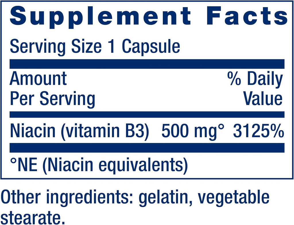 Life Extension Vitamina B3 Niacin, 100 Capsules