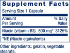 Life Extension Vitamina B3 Niacin, 100 Capsules