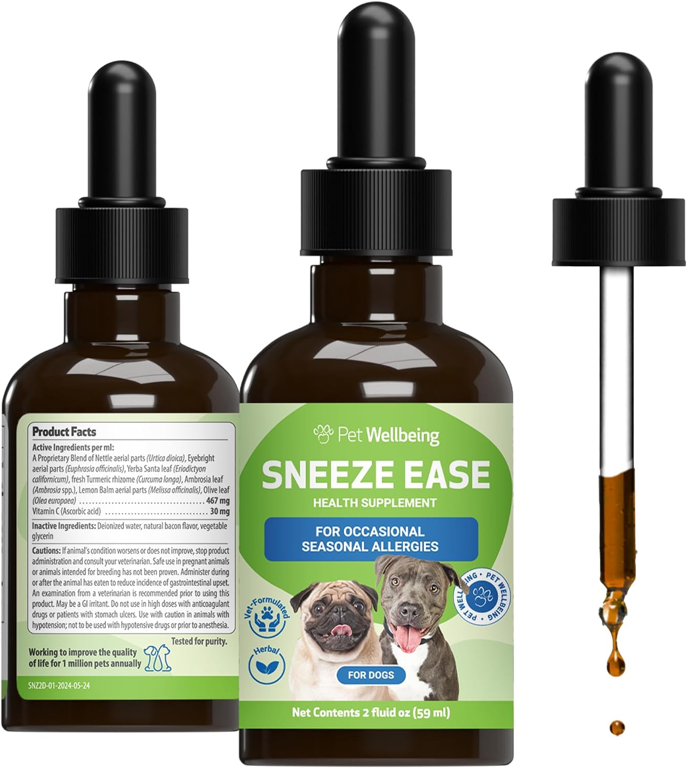 Pet Wellbeing Sneeze Ease for Dogs - Occasional Sneezing and Seasonal Allergy Relief - Vet-Formulated Herbal Supplement 2 oz (59 ml)