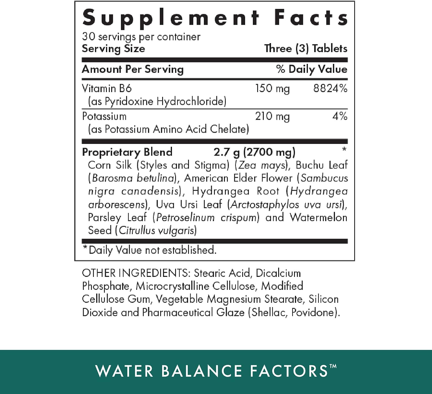 Factores de Equilibrio Hídrico - 90 Comprimidos Vegetales - Con Potasio y Vitamina B6