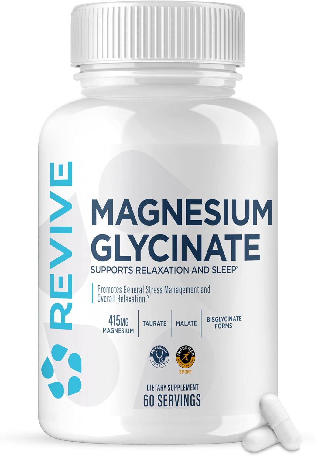 Revive MD Magnesio Glicinato Puro 200 mg – Alta Absorción para Relax y Sueño (120 Cápsulas)