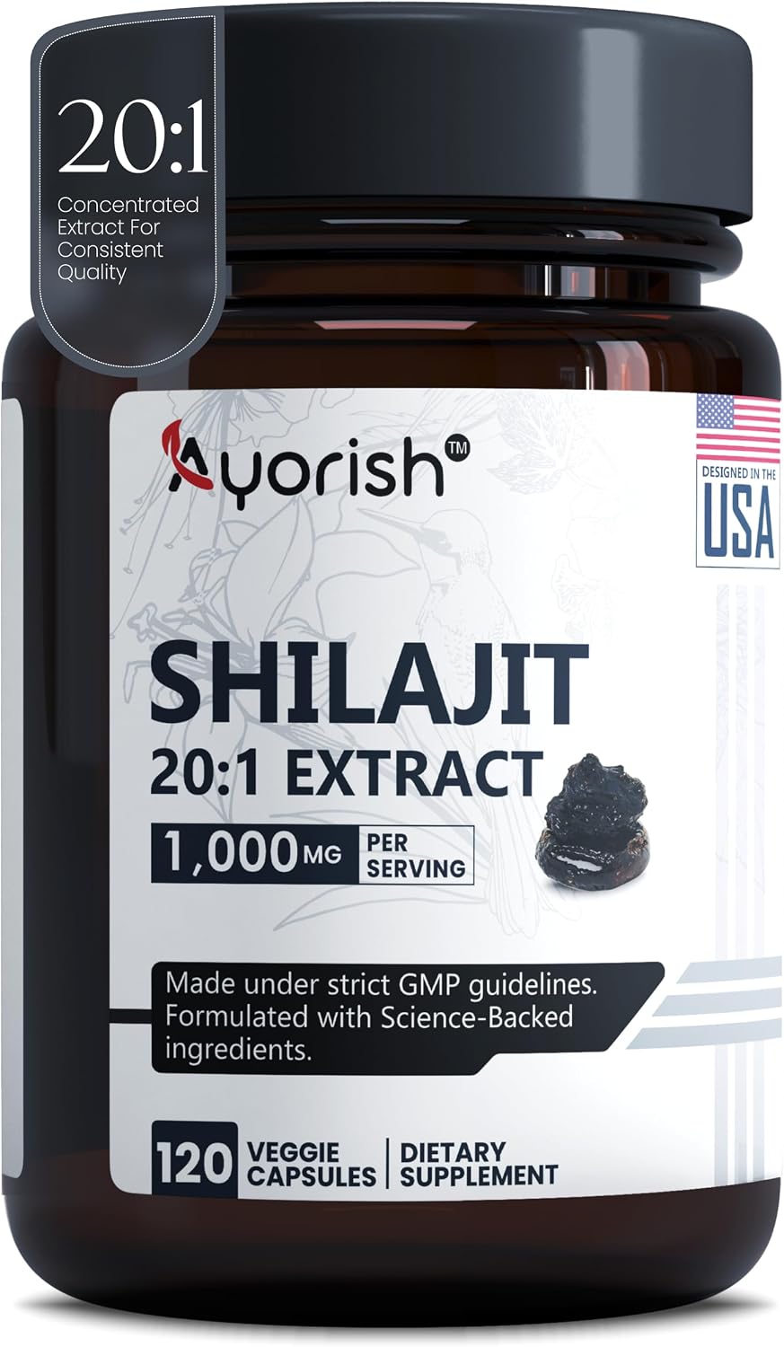 Ayorish Cápsulas de Shilajit Puro 1000mg con Ácido Fúlvico y Minerales Traza (120 cápsulas)