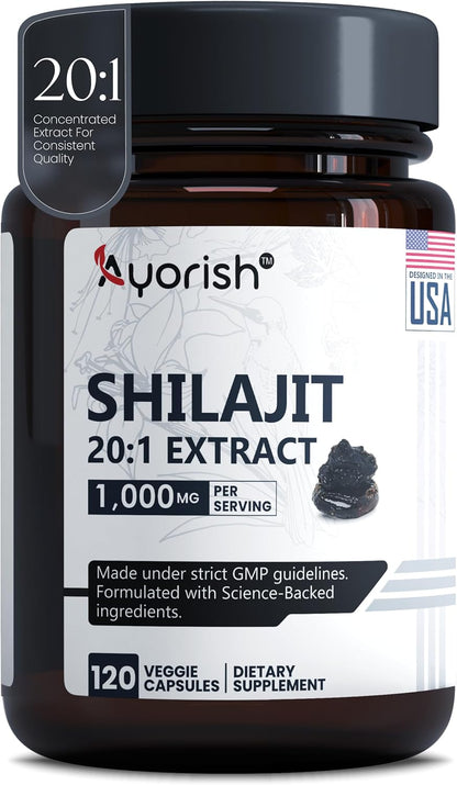 Ayorish Cápsulas de Shilajit Puro 1000mg con Ácido Fúlvico y Minerales Traza (120 cápsulas) – Image 1