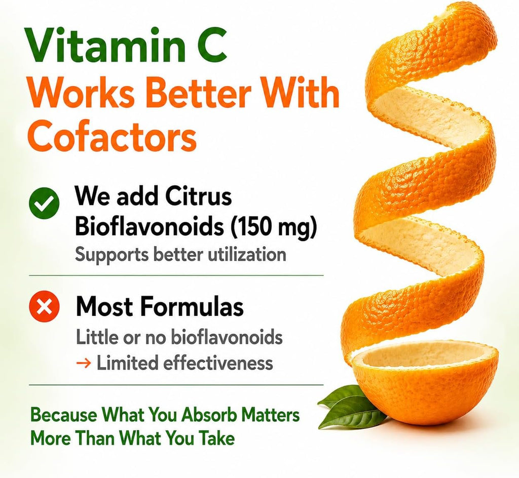 Vitamina C Natural de Acerola Orgánica - Alta Absorción - con Ajo, Jengibre y Bioflavonoides Cítricos - Apoyo al Sistema Inmunitario y Colágeno - Vitaminas para la Piel Antienvejecimiento