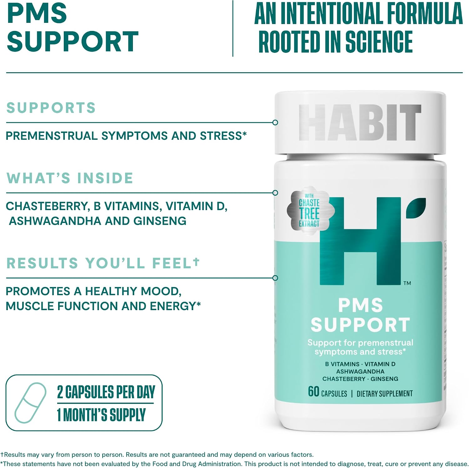 Habit PMS Support – Suplemento para el Síndrome Premenstrual (60 Cápsulas)