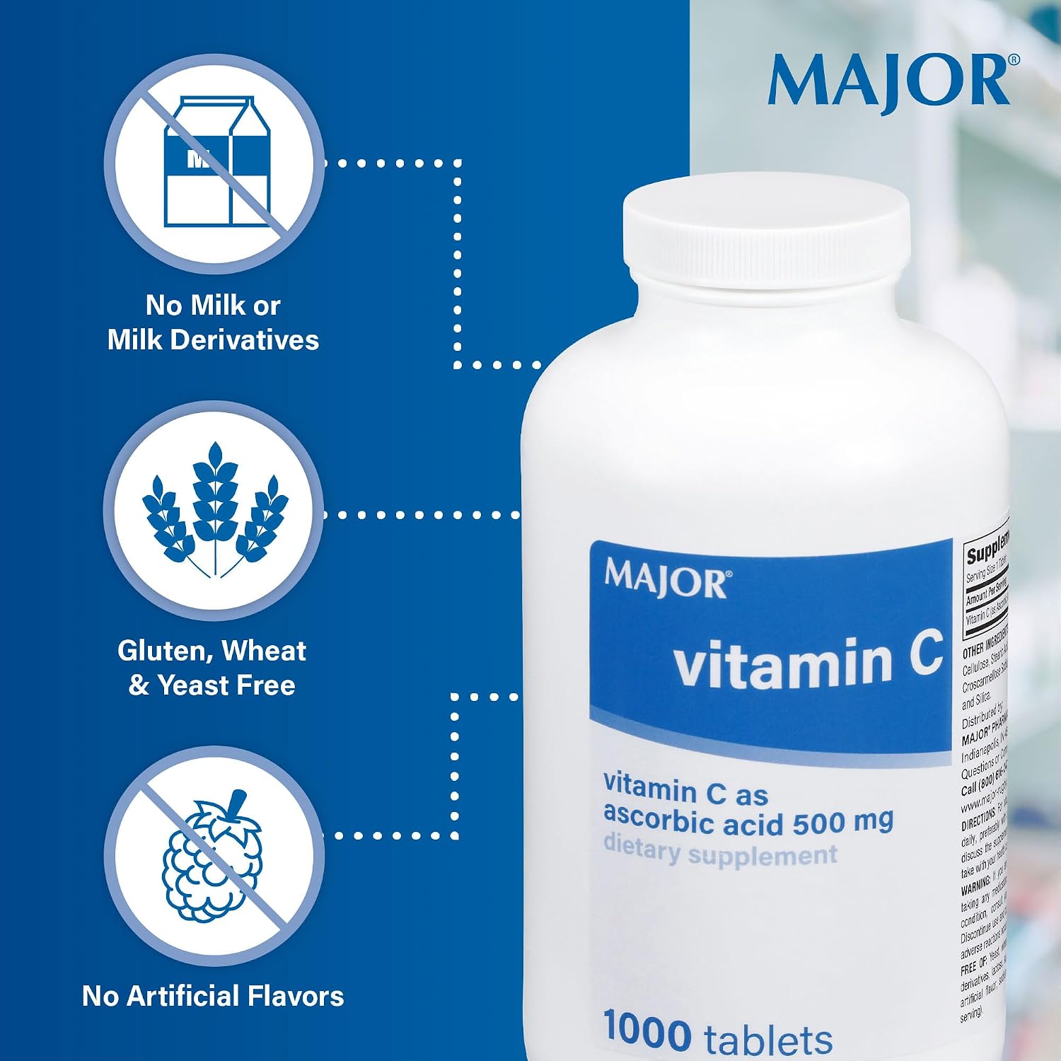 Major Vitamin C-500 mg Ácido Ascórbico - 1000 Comprimidos