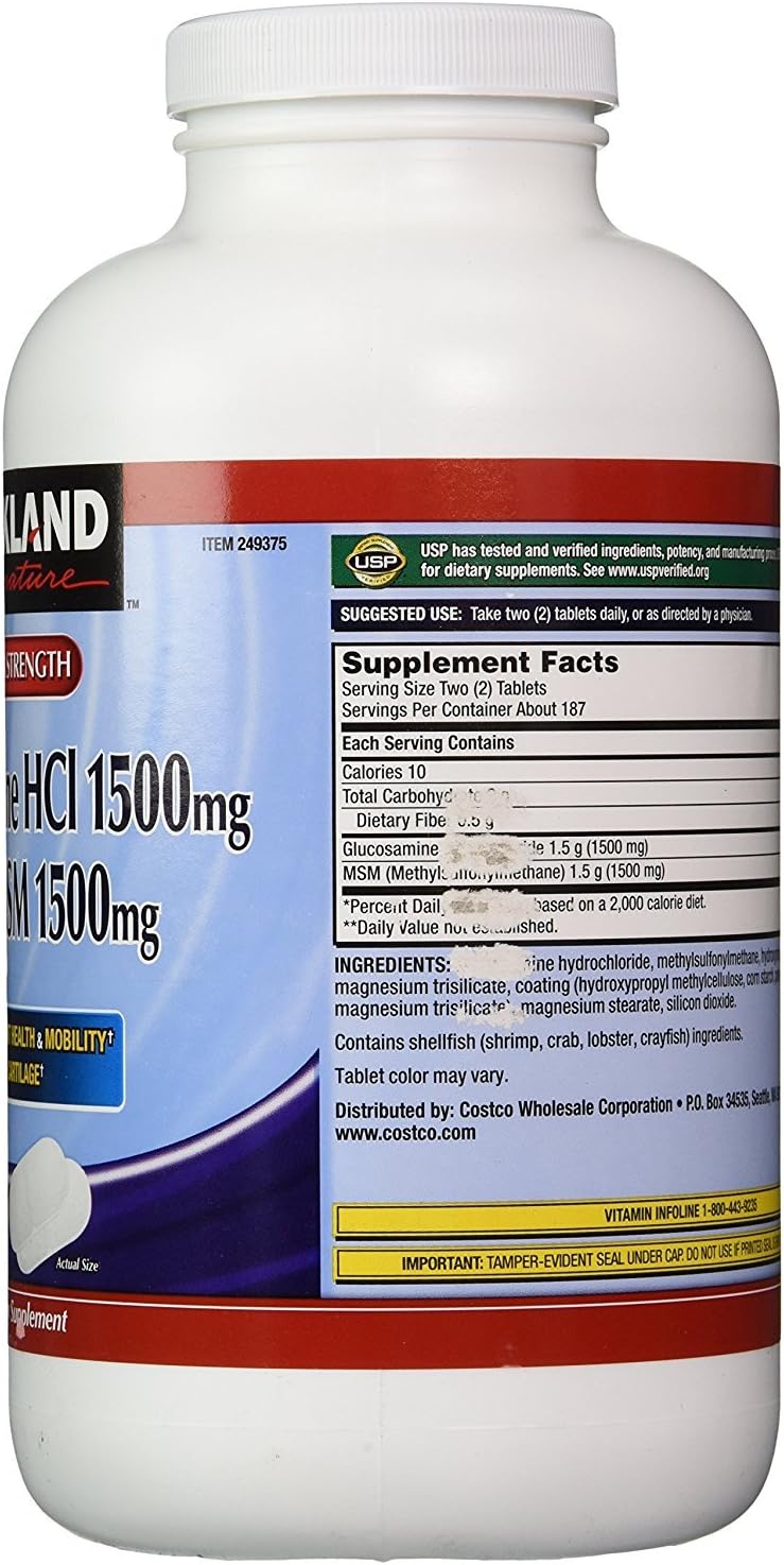 Kirkland Signature Glucosamina con MSM, 375 tabletas (paquete de 2)