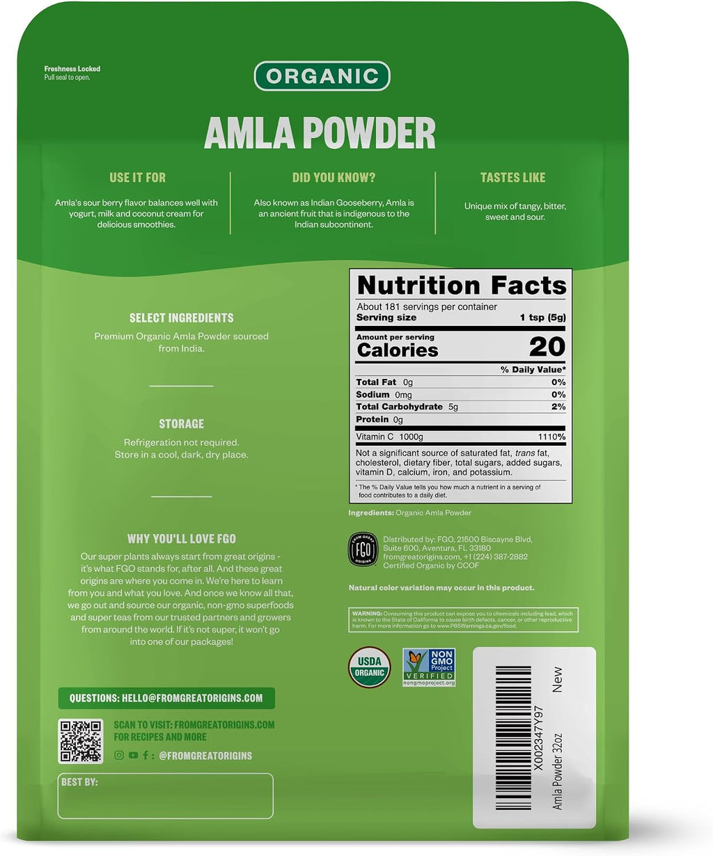 FGO Polvo de Amla Orgánico - 907g - Fuente Natural de Vitamina C