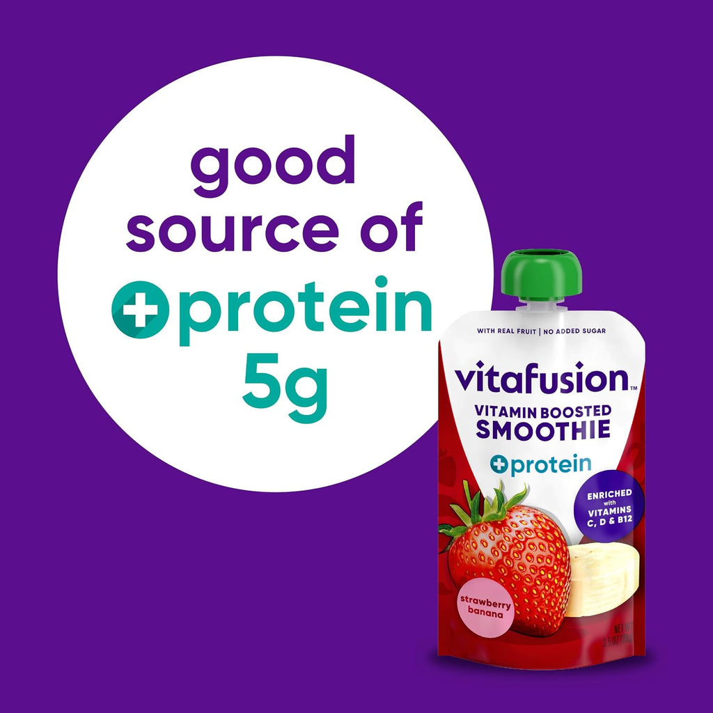 Vitafusion Smoothie +Proteína con Vitaminas C, D y B12 - Sabor Fresa y Plátano, 6 unidades (99g cada una)