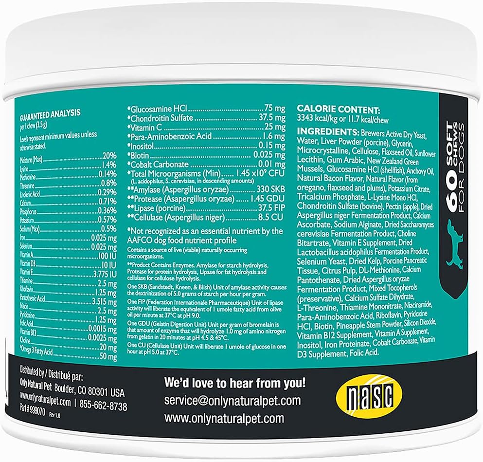 Only Natural Pet Ultimate Daily Vitamins - Complete Multivitamin Supplement for Dogs Balanced Health & Vitality - Senior Small & Large Canine Food Immune Digestive Support -60 Soft Chews (Pack of 1)