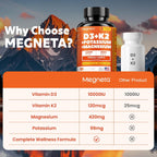 Vitamina D3 K2 (MK-7) 10.000 UI con Magnesio Glicinato y Potasio - Complejo Sistémico para Huesos, Músculos, Corazón e Inmunidad - Alta Absorción, 60 Cápsulas