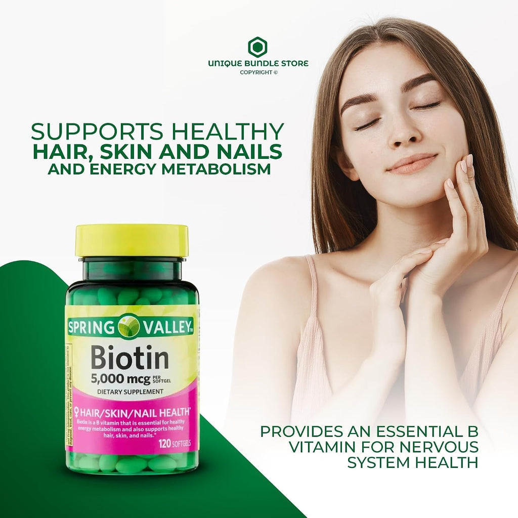 Biotina 5000 mcg Cápsulas Blandas – Suplemento de Vitamina B7 para Cabello, Piel y Uñas