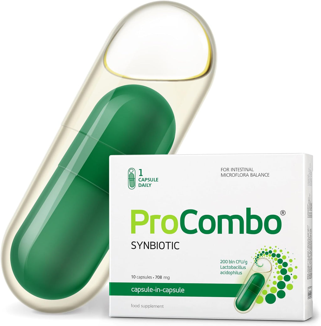 ProCombo - El simbiótico inteligente con liberación dirigida de bacterias buenas. Fórmula de doble cápsula y líquido para resultados rápidos. 1 cápsula al día. Probado en laboratorio (Envase de 1)