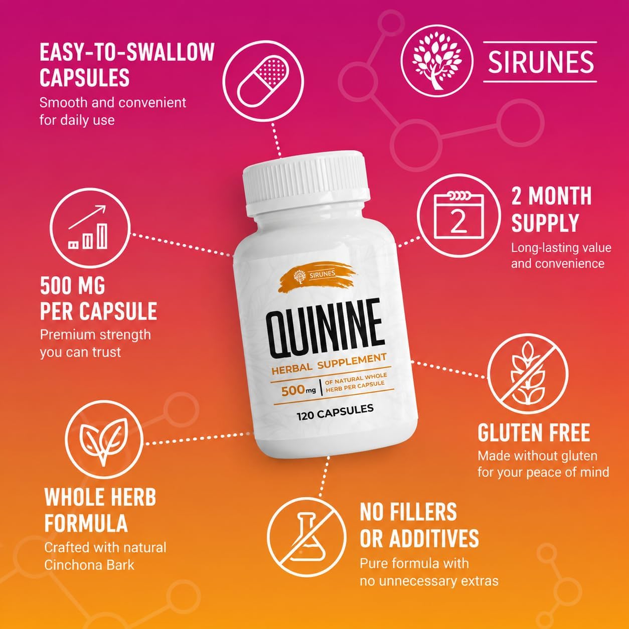 Cápsulas de Quinina Natural – Corteza de Cinchona 500 mg, 120 Comprimidos – Suplemento para Calambres y Digestión