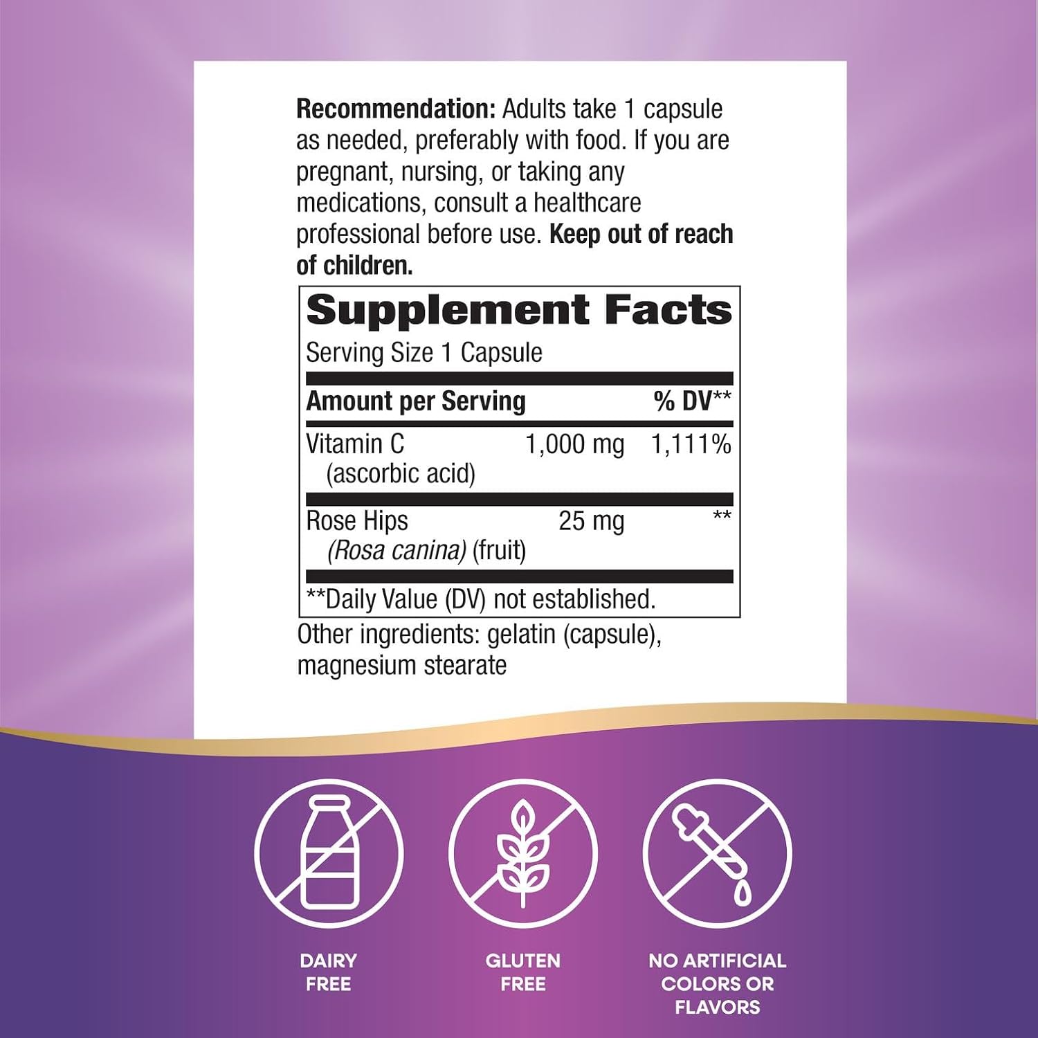 Nature's Way Vitamin C con Escaramujo Extra Fuerte - 1000 mg por dosis - 250 cápsulas