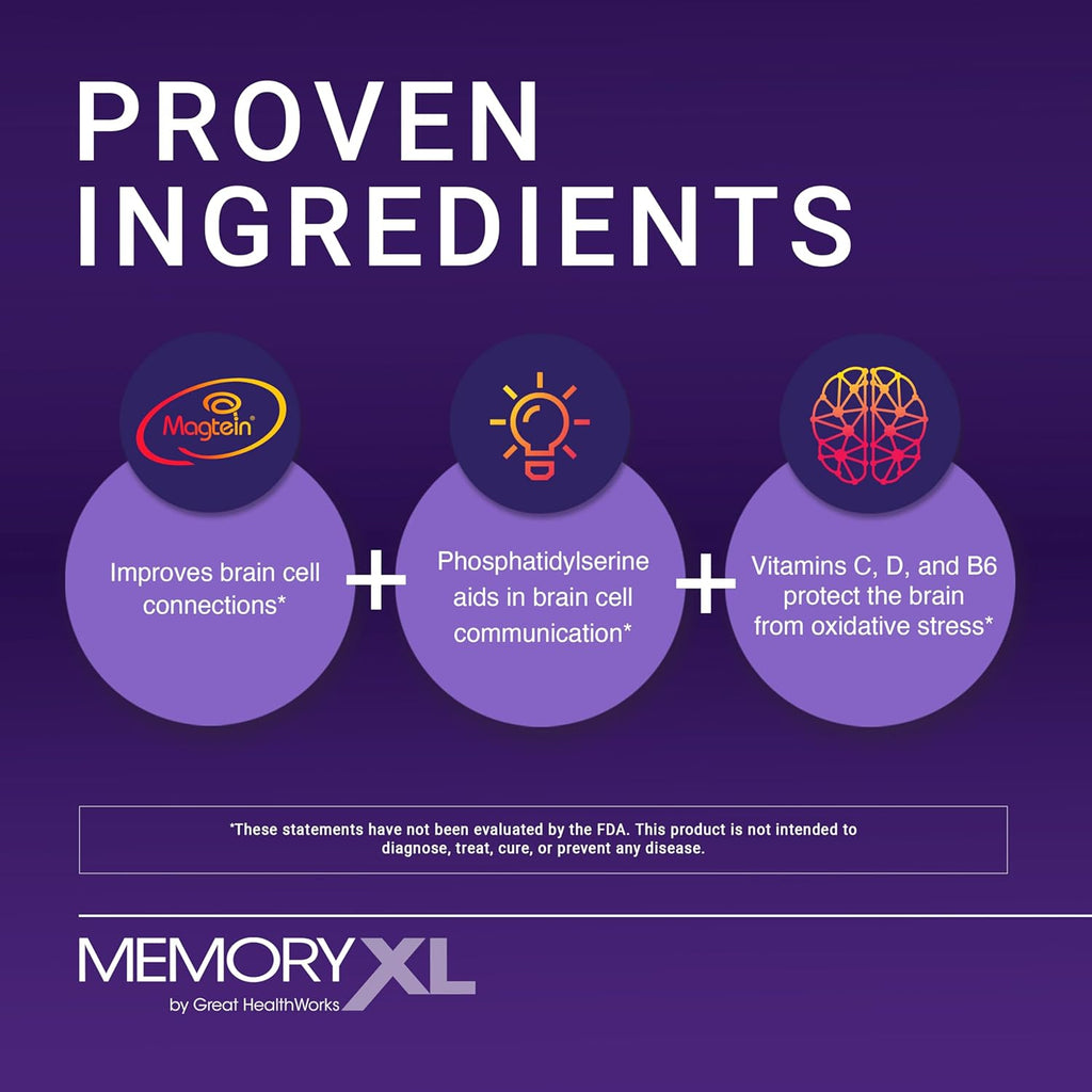 MemoryXL - Magnesio L-Treonato con Fosfatidilserina y Vitaminas - 30 sticks sabor arándano limón