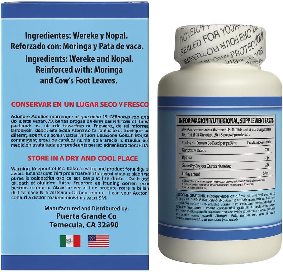 Wereke & Nopal Cápsulas – 60 Unidades (1000 mg cada una) – Complemento Herbal Natural – Mezcla Tradicional Mexicana – de Lo+Natural