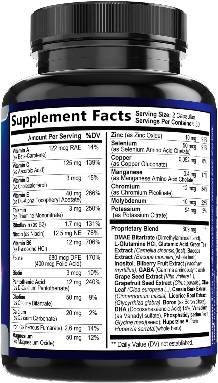 Nature's Peak Suplemento para la Memoria y Concentración - 3X Fuerza Nootrópico con Bacopa, Ginkgo Biloba y DMAE - 60 Cápsulas