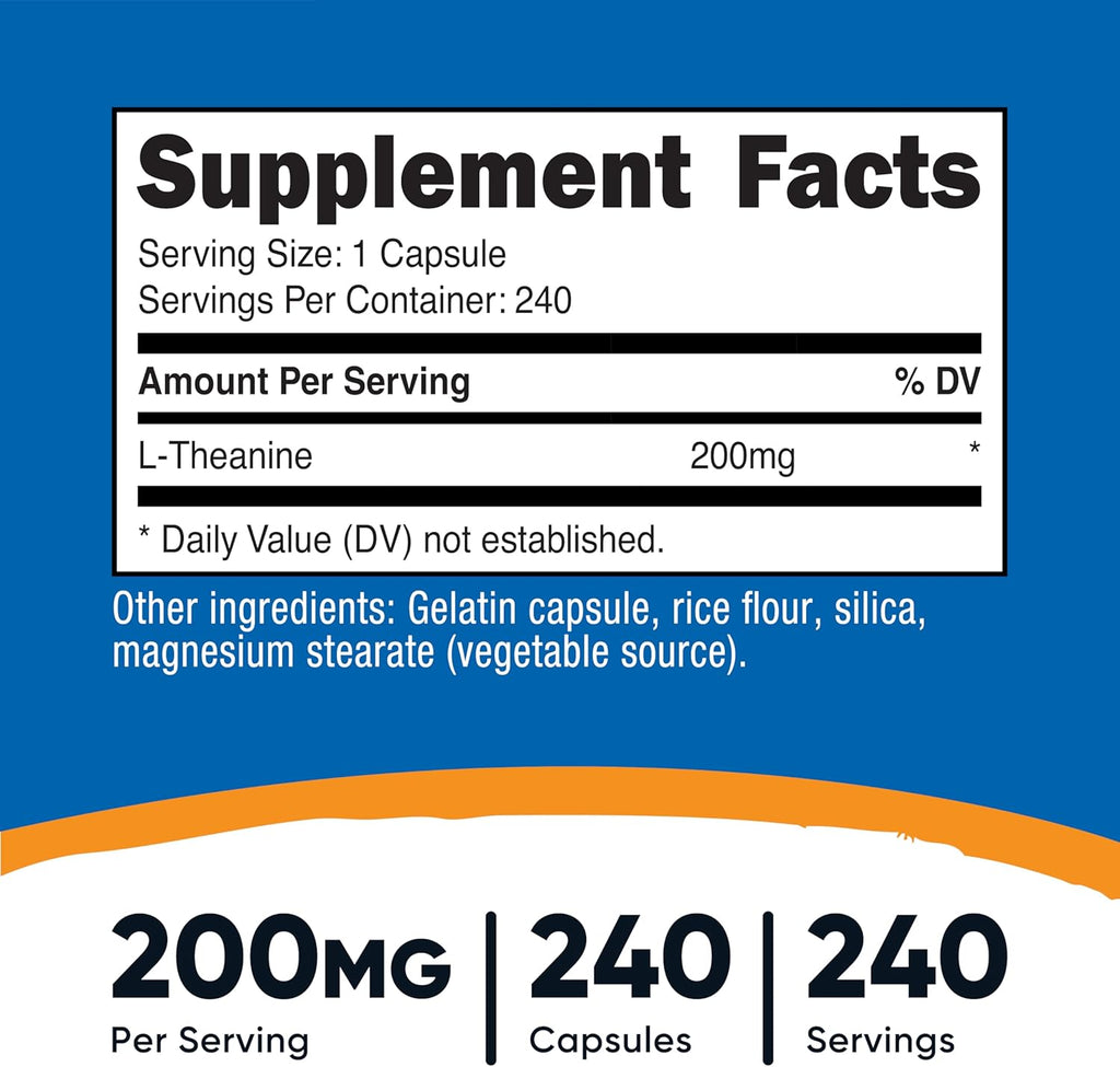 Nutricost L-Teanina 200mg, 240 Cápsulas - Doble Concentración