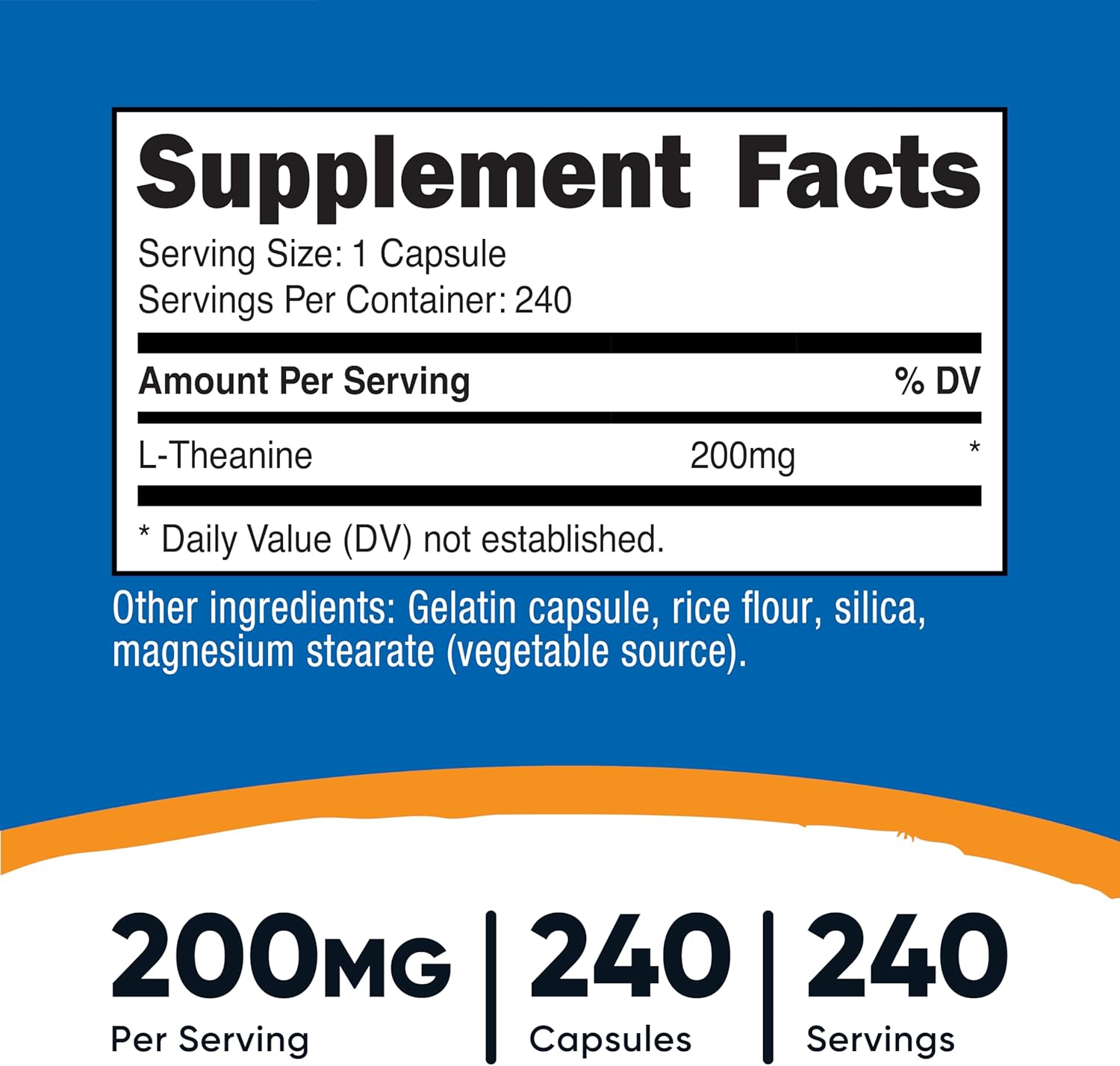Nutricost L-Teanina 200mg, 240 Cápsulas - Doble Concentración