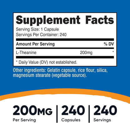 Nutricost L-Teanina 200mg, 240 Cápsulas - Doble Concentración – Image 2