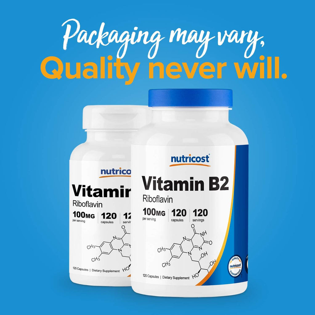 Nutricost Vitamina B2 (Riboflavina) 100mg, 120 Cápsulas - Sin Gluten y No Transgénico