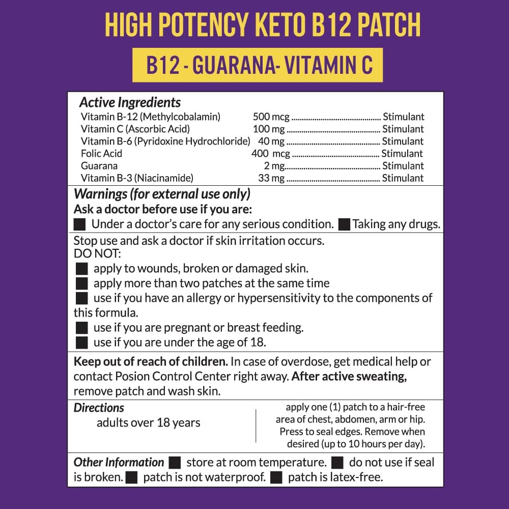 VitaPatch Parche Keto con B12 Metilcobalamina y Guaraná - 30 Parches