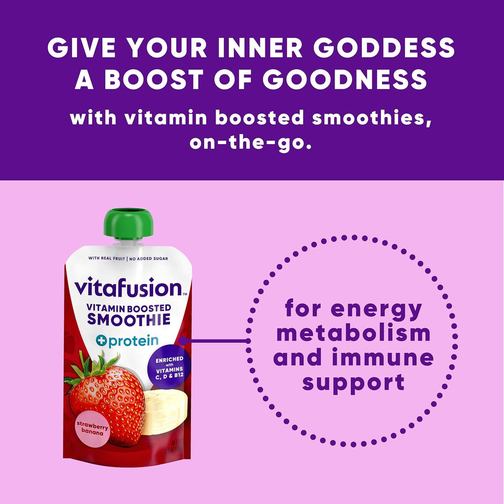 Vitafusion Smoothie +Proteína con Vitaminas C, D y B12 - Sabor Fresa y Plátano, 6 unidades (99g cada una)