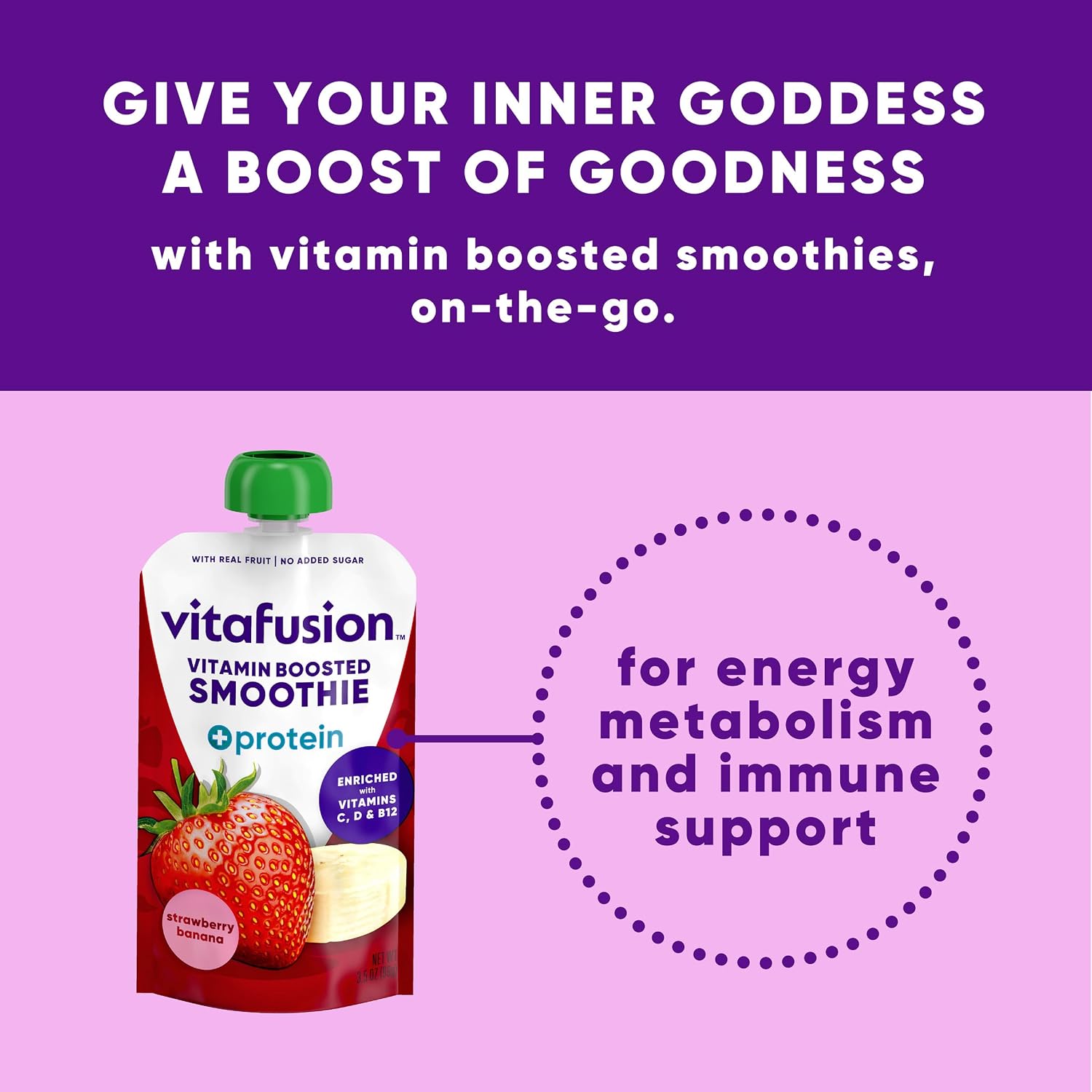 Vitafusion Smoothie +Proteína con Vitaminas C, D y B12 - Sabor Fresa y Plátano, 6 unidades (99g cada una)