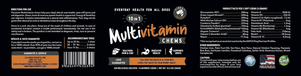 Multivitamínico para Perros 10 en 1 con Omega Fish Oil y Glucosamina – 120 Masticables