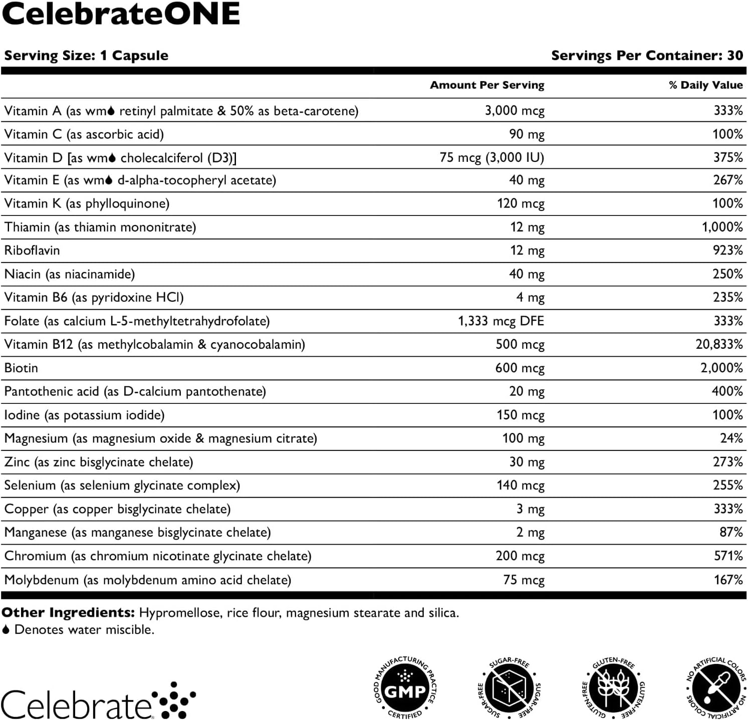 CelebrateONE Sin Hierro - Multivitamínico Bariátrico Diario para Bypass Gástrico y Manga Gástrica (30 Cápsulas)