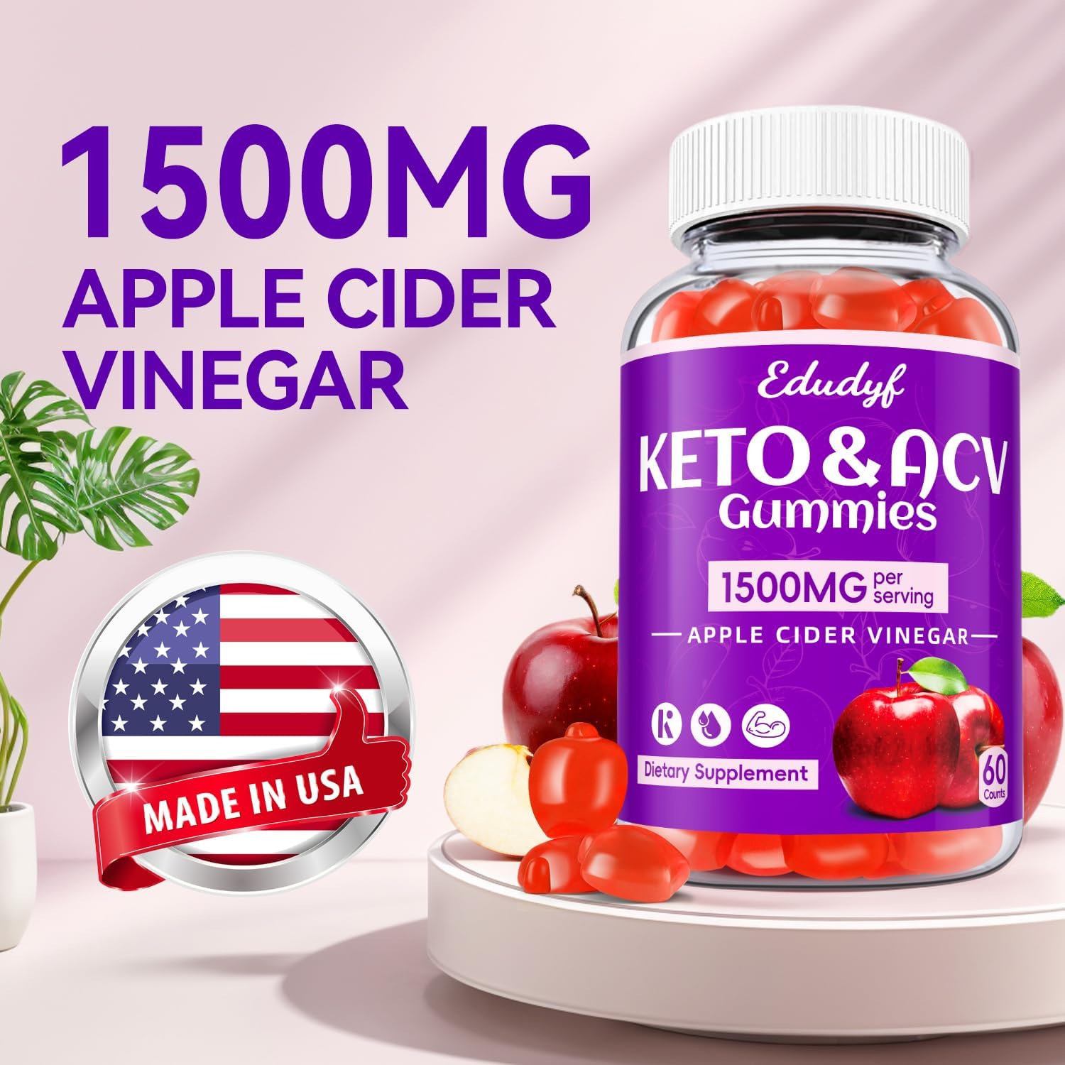 EDUDYF Keto ACV Gummies - Gominolas de Vinagre de Manzana Orgánico con Probióticos - 120 Unidades