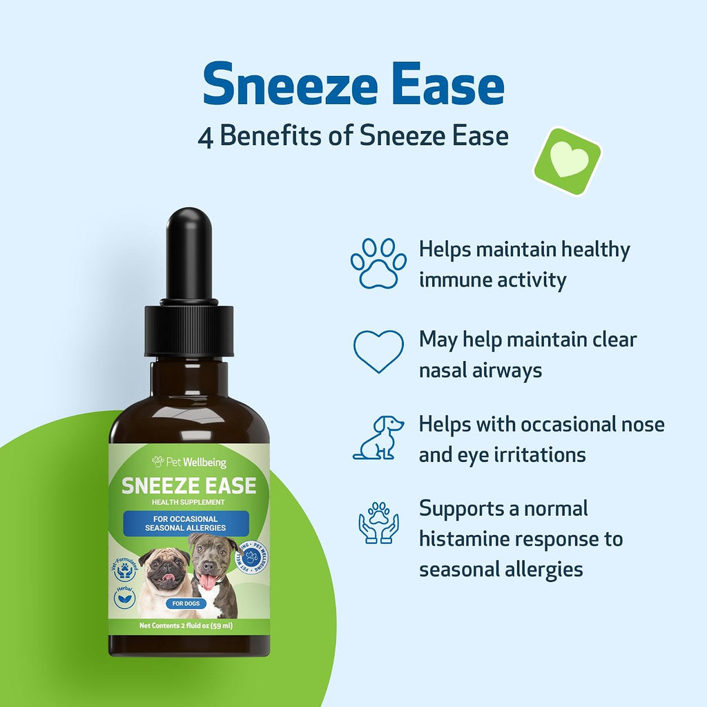 Pet Wellbeing Sneeze Ease for Dogs - Occasional Sneezing and Seasonal Allergy Relief - Vet-Formulated Herbal Supplement 2 oz (59 ml)