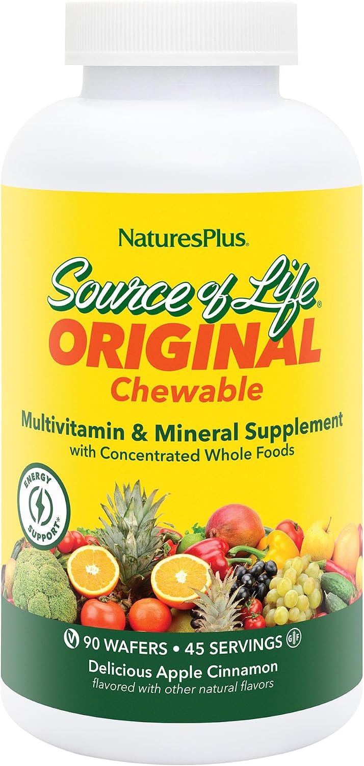 NaturesPlus Fuente de Vida Multivitamínico y Mineral Masticable para Adultos - 90 Comprimidos Sabor Manzana Canela